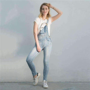 Planet Gates 2018 New Arrival Women Ripped Denim Jumpsuits High Quality Braces cowboy Light Blue Basic Overall For 4 Season