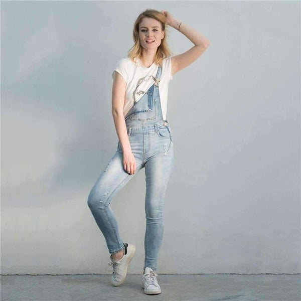 Planet Gates 2018 New Arrival Women Ripped Denim Jumpsuits High Quality Braces cowboy Light Blue Basic Overall For 4 Season
