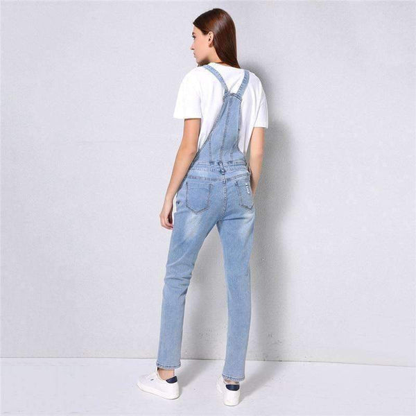 2018 New Arrival Women Ripped Denim Jumpsuits High Quality Braces cowboy Light Blue Basic Overall For 4 Season