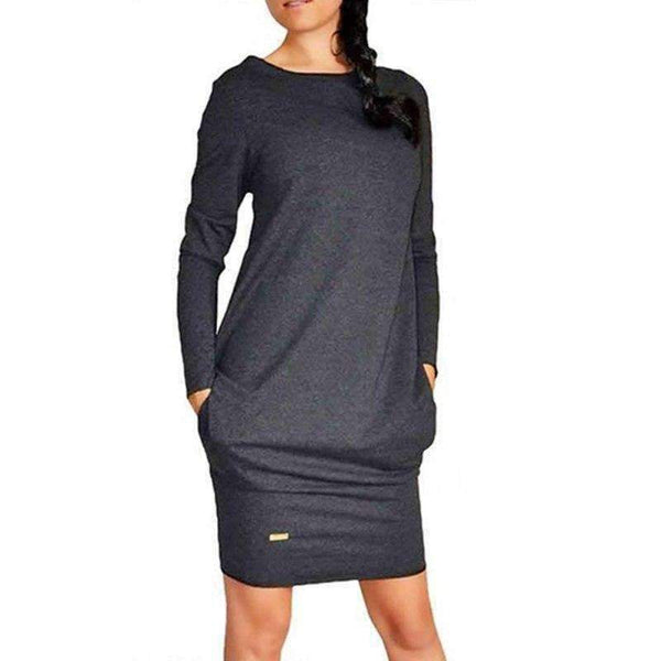 Planet Gates 2018 New Hot Long Sleeve Slim Bottoming Warm Dress Solid Color Round Neck Step Dress Solid Color Bag Hip Step Dress