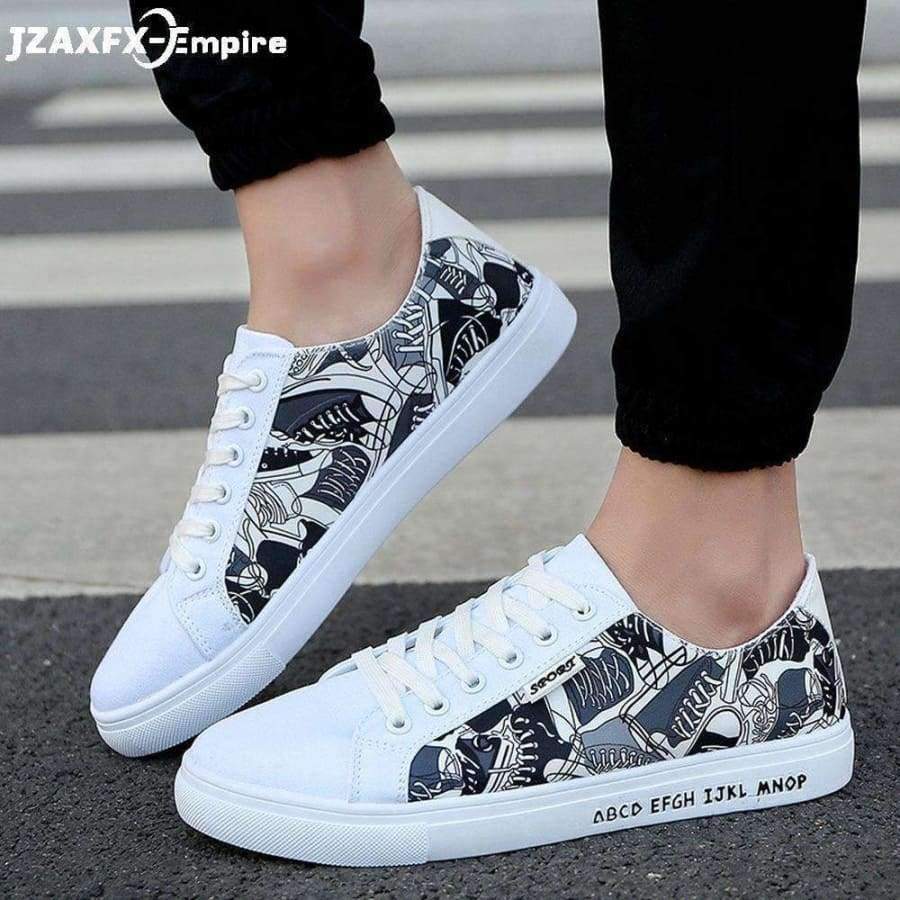 Planet Gates 2018 New Men's Vulcanize Shoes Comfortable Lace-up Flat Shoes Top Quality Print Fashion Canvas Shoes Men Loafers