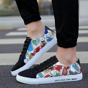 Planet Gates 2018 New Men's Vulcanize Shoes Comfortable Lace-up Flat Shoes Top Quality Print Fashion Canvas Shoes Men Loafers