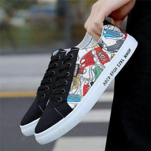 Planet Gates 2018 New Men's Vulcanize Shoes Comfortable Lace-up Flat Shoes Top Quality Print Fashion Canvas Shoes Men Loafers