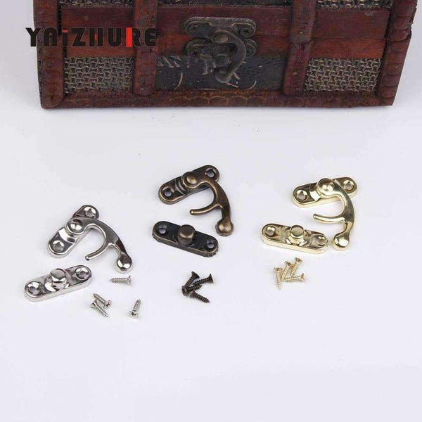 Planet Gates 2018 Real Hardware Lock Wood Box Free Shipping 50 Sets Metal Hook Box Latches Clasp Lock Purse Antique Bronze 4 Holes 28*33mm