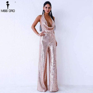 Planet Gates 2018 Sexy   deep v  off shoulder sleeveless backless sequin  jumpsuit FT9394