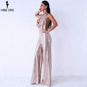 Planet Gates 2018 Sexy   deep v  off shoulder sleeveless backless sequin  jumpsuit FT9394