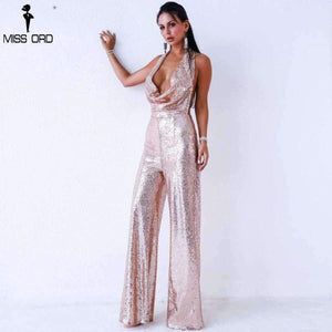 Planet Gates 2018 Sexy   deep v  off shoulder sleeveless backless sequin  jumpsuit FT9394