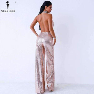 Planet Gates 2018 Sexy   deep v  off shoulder sleeveless backless sequin  jumpsuit FT9394