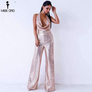 Planet Gates 2018 Sexy   deep v  off shoulder sleeveless backless sequin  jumpsuit FT9394