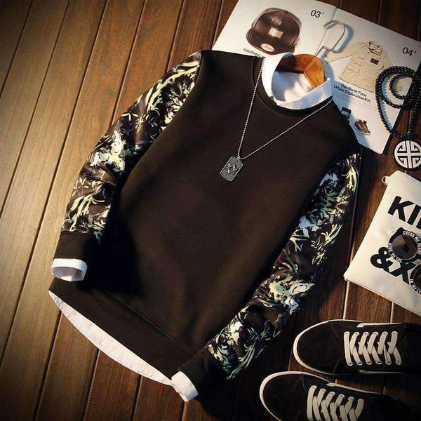 Planet Gates 2018 Spring Autumn Fashion Brand Men Patchwork Floral Print Long Sleeve O-Neck Cool Pullover Hoodies Mens Sweatshirt Tracksuit