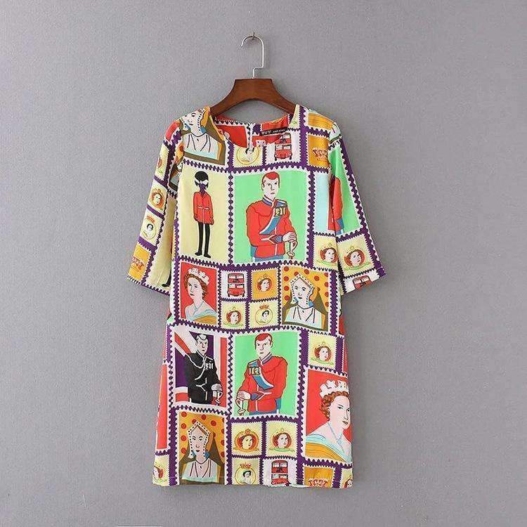 Planet Gates 2018 Spring New Character Print  Vintage Dress Cheap Clothes China High Waist  Party Dresses WQZ34252