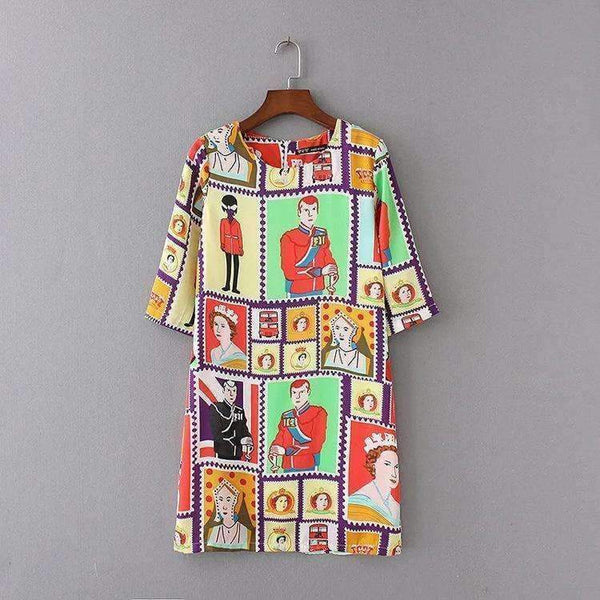 Planet Gates 2018 Spring New Character Print  Vintage Dress Cheap Clothes China High Waist  Party Dresses WQZ34252