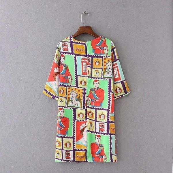 Planet Gates 2018 Spring New Character Print  Vintage Dress Cheap Clothes China High Waist  Party Dresses WQZ34252