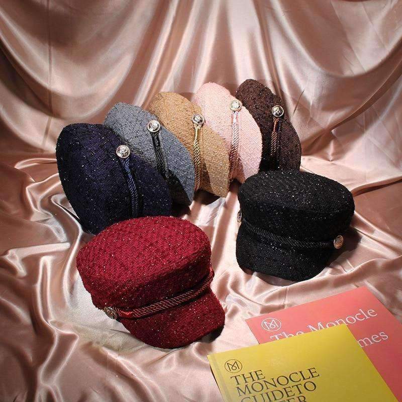 Planet Gates 2018 Winter Vintage Hats For Women Fashion Gold Thread Tweed Military Hat Gorras Planas Snapback Caps Female Casquette Cap
