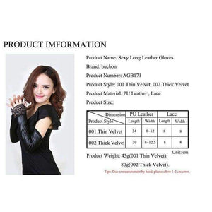Planet Gates 2018 Women Gloves Sexy Lace Female Leather Fingerless Long Lace Gloves Sleeves Plus Thick Velvet Black Women Gloves AGB171