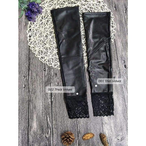 Planet Gates 2018 Women Gloves Sexy Lace Female Leather Fingerless Long Lace Gloves Sleeves Plus Thick Velvet Black Women Gloves AGB171