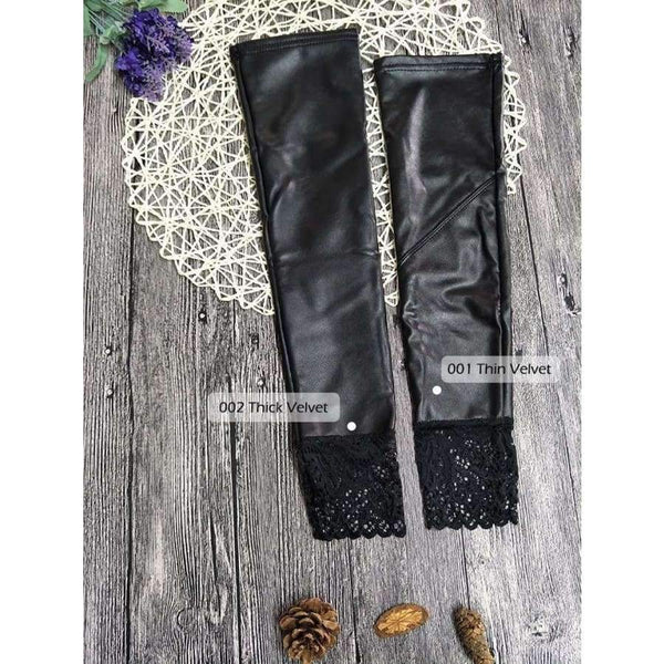 Planet Gates 2018 Women Gloves Sexy Lace Female Leather Fingerless Long Lace Gloves Sleeves Plus Thick Velvet Black Women Gloves AGB171