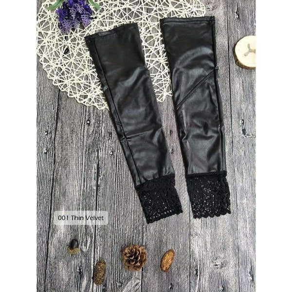 Planet Gates 2018 Women Gloves Sexy Lace Female Leather Fingerless Long Lace Gloves Sleeves Plus Thick Velvet Black Women Gloves AGB171