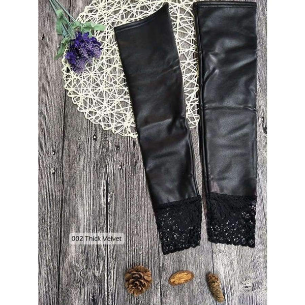 Planet Gates 2018 Women Gloves Sexy Lace Female Leather Fingerless Long Lace Gloves Sleeves Plus Thick Velvet Black Women Gloves AGB171