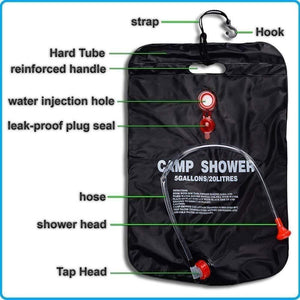 Planet Gates 20L Water Bag Foldable Solar Energy Heated Camp PVC Shower Bag Outdoor Camping BBQ Hiking Climbing Travel Picnic Water Storage