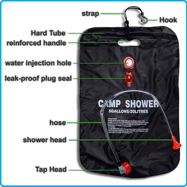Planet Gates 20L Water Bag Foldable Solar Energy Heated Camp PVC Shower Bag Outdoor Camping BBQ Hiking Climbing Travel Picnic Water Storage