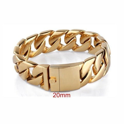 Planet Gates 20mm width / 21.5cm 316 Stainless Steel Italy Gold Bracelet Bangle Men's Heavy Chunky Link Chain Bracelet Fashion Jewelry Gifts
