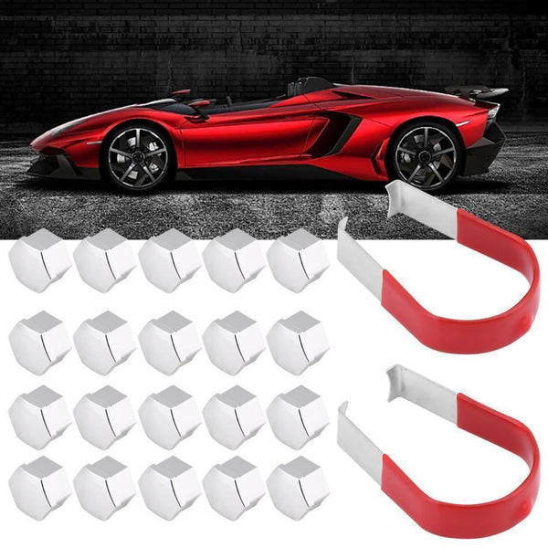 Planet Gates 20pcs 19mm Wheel Nut Bolt Cap Cover with Removal Tool Fit Most Cars Nuts Bolts Universal Auto Replacement Parts Chrome Bolt Cap