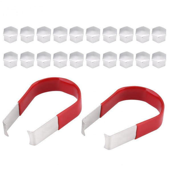 Planet Gates 20pcs 19mm Wheel Nut Bolt Cap Cover with Removal Tool Fit Most Cars Nuts Bolts Universal Auto Replacement Parts Chrome Bolt Cap