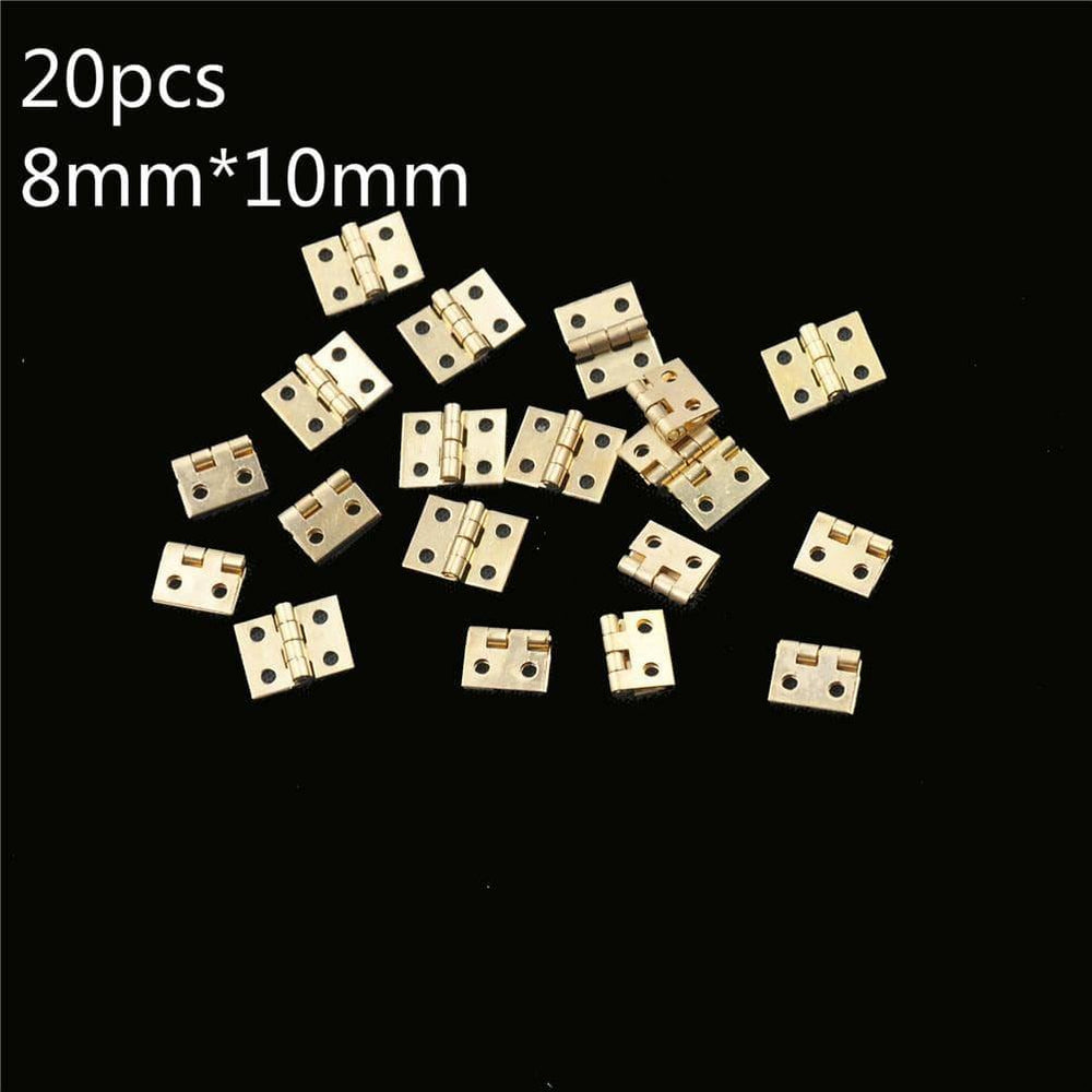 20pcs Cabinet Door Hinges With Nails Brass Plated Mini Hinge Small Decorative Jewelry Wooden Box Furniture Accessories 8mm*10mm