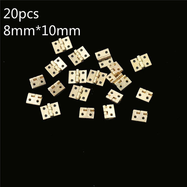 20pcs Cabinet Door Hinges With Nails Brass Plated Mini Hinge Small Decorative Jewelry Wooden Box Furniture Accessories 8mm*10mm