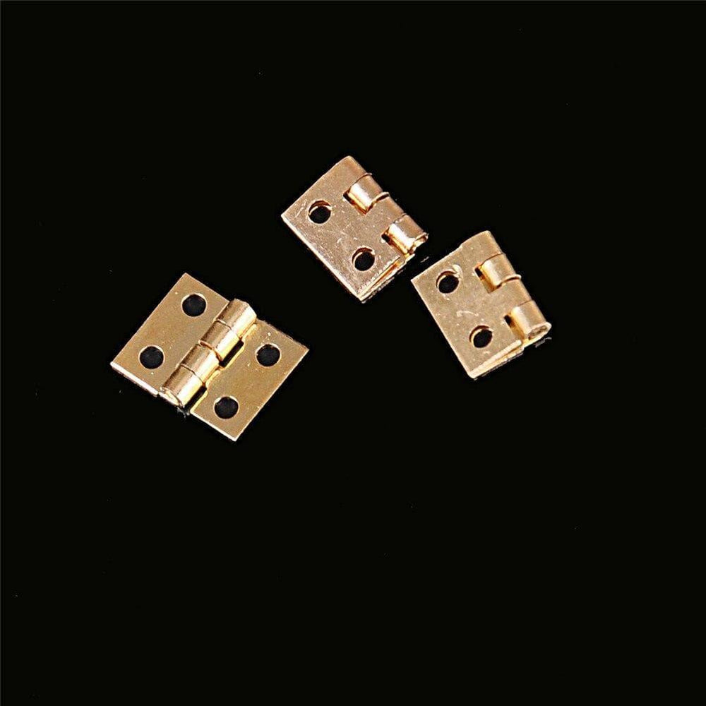 20pcs Cabinet Door Hinges With Nails Brass Plated Mini Hinge Small Decorative Jewelry Wooden Box Furniture Accessories 8mm*10mm