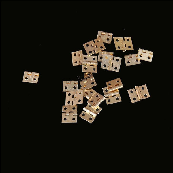 20pcs Cabinet Door Hinges With Nails Brass Plated Mini Hinge Small Decorative Jewelry Wooden Box Furniture Accessories 8mm*10mm