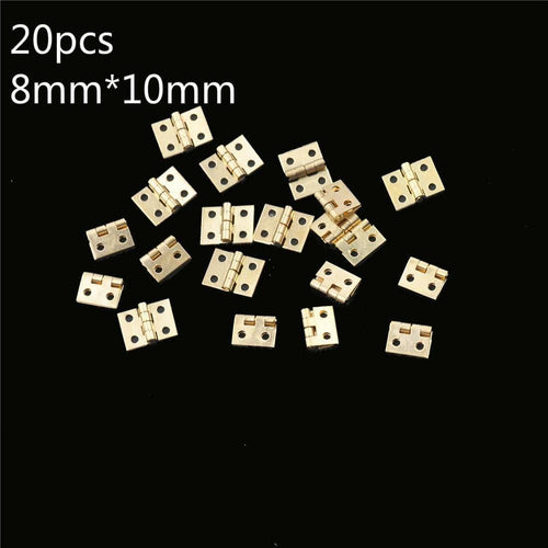 20pcs Cabinet Door Hinges With Nails Brass Plated Mini Hinge Small Decorative Jewelry Wooden Box Furniture Accessories 8mm*10mm