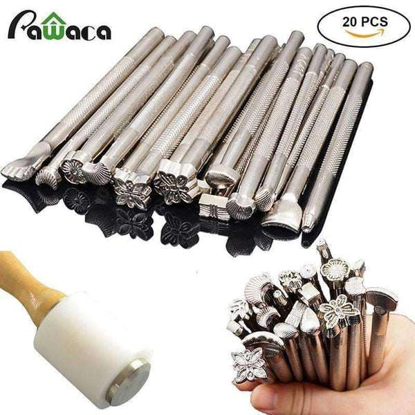 Planet Gates 20pcs DIY Leather Working Saddle Stamping Tools Set for Leathercraft Working Carving Handmade Art Carving Hammer Cowhide Tool