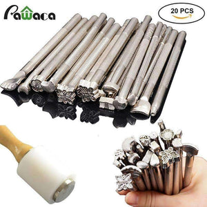 Planet Gates 20pcs DIY Leather Working Saddle Stamping Tools Set for Leathercraft Working Carving Handmade Art Carving Hammer Cowhide Tool