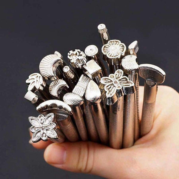 Planet Gates 20pcs DIY Leather Working Saddle Stamping Tools Set for Leathercraft Working Carving Handmade Art Carving Hammer Cowhide Tool