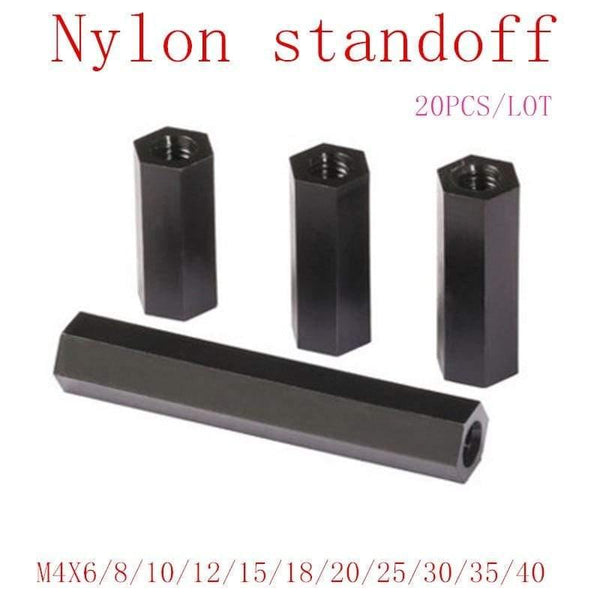 20pcs/lot M4*6/8/10/12/15/20/25/30/35/40 Black Nylon Standoff  M4  Female To Female Nylon Plastic Spacer Long Hex Nut