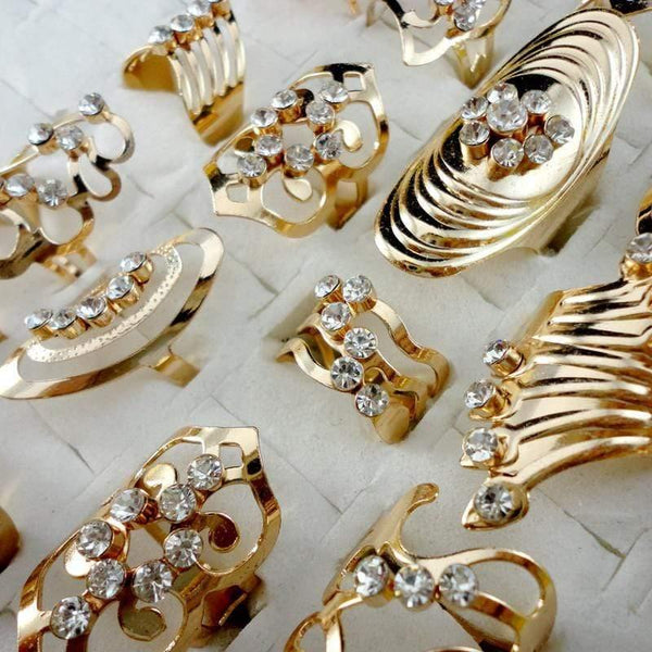 Planet Gates 20Pcs Mix Style Zinc Alloy Gold Ring Adjustable Finger Ring for Women Fashion Jewelry Bijoux Lot Rings LR475