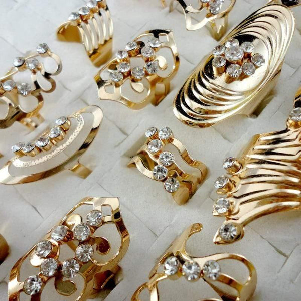 Planet Gates 20Pcs Mix Style Zinc Alloy Gold Ring Adjustable Finger Ring for Women Fashion Jewelry Bijoux Lot Rings LR475