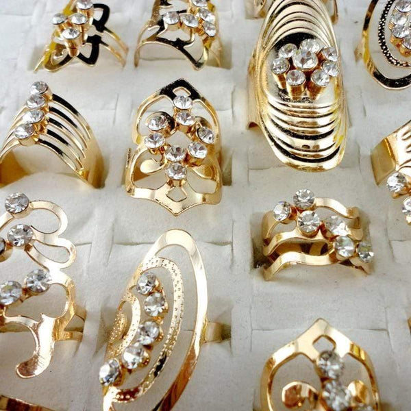 Planet Gates 20Pcs Mix Style Zinc Alloy Gold Ring Adjustable Finger Ring for Women Fashion Jewelry Bijoux Lot Rings LR475