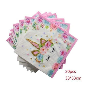 Planet Gates 20pcs napkin 1pcs Little Mermaid Unicorn Party Tablecloth Kids Birthday Party Decoration Cute Table Cover Wedding Christening Supplies