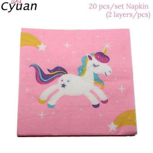 Planet Gates 20pcs napkins 1 Unicorn Party Disposable Tableware Set Kids Birthday Party Paper Cup Plate Hat 1st First Birthday Party Decor Supplies