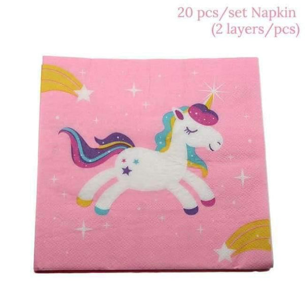 Planet Gates 20Pcs Napkins Unicorn Party Kits Unicornio Plate/Cup/Napkins Birthday Party Decoration Kids Tableware Sets Bunting Flags Party Supplies