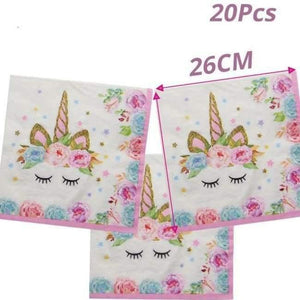 Planet Gates 20pcs Paper Napkin 1pcs Unicorn Party Pink Tablecloths Kids Birthday Party Decorations Table Cover Baby Shower Unicornio Party Supplies