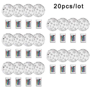 Planet Gates 20pcs Underwater LED Light Submersible IP68 Waterproof Battery Operated Remote Control Multi Color 10 LED RGB Swimming Pool Night Lamp