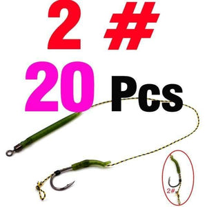 Planet Gates 20Set  size2 20Pcs Carp Fishing Rig Teflon Hook Link Ready Made Combination Ready Tied Hair Carp Chod Barbel Rigs Made Fishing Tackle
