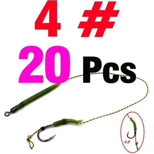 Planet Gates 20Set  size4 20Pcs Carp Fishing Rig Teflon Hook Link Ready Made Combination Ready Tied Hair Carp Chod Barbel Rigs Made Fishing Tackle