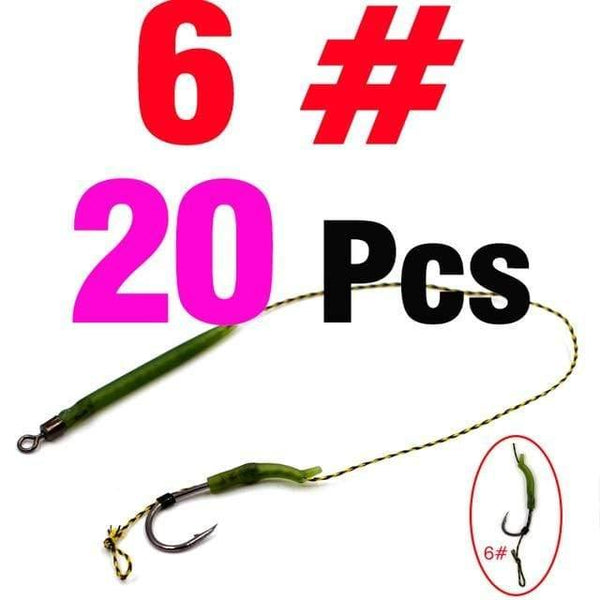Planet Gates 20Set  size6 20Pcs Carp Fishing Rig Teflon Hook Link Ready Made Combination Ready Tied Hair Carp Chod Barbel Rigs Made Fishing Tackle