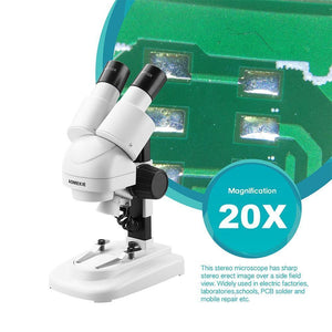 Planet Gates 20X Stereo Microscope Binocular Tilted Eyepieces Top LED PCB Solder Phone Repair