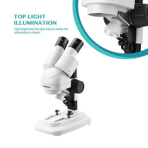 Planet Gates 20X Stereo Microscope Binocular Tilted Eyepieces Top LED PCB Solder Phone Repair